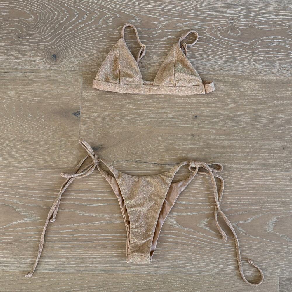 SIE Swim Stella Bikini Top & Monroe Bottom Quartz Shimmer Size XS in Gold